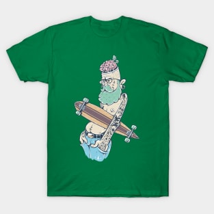 Old Hipser with Skateboard and brain T-Shirt